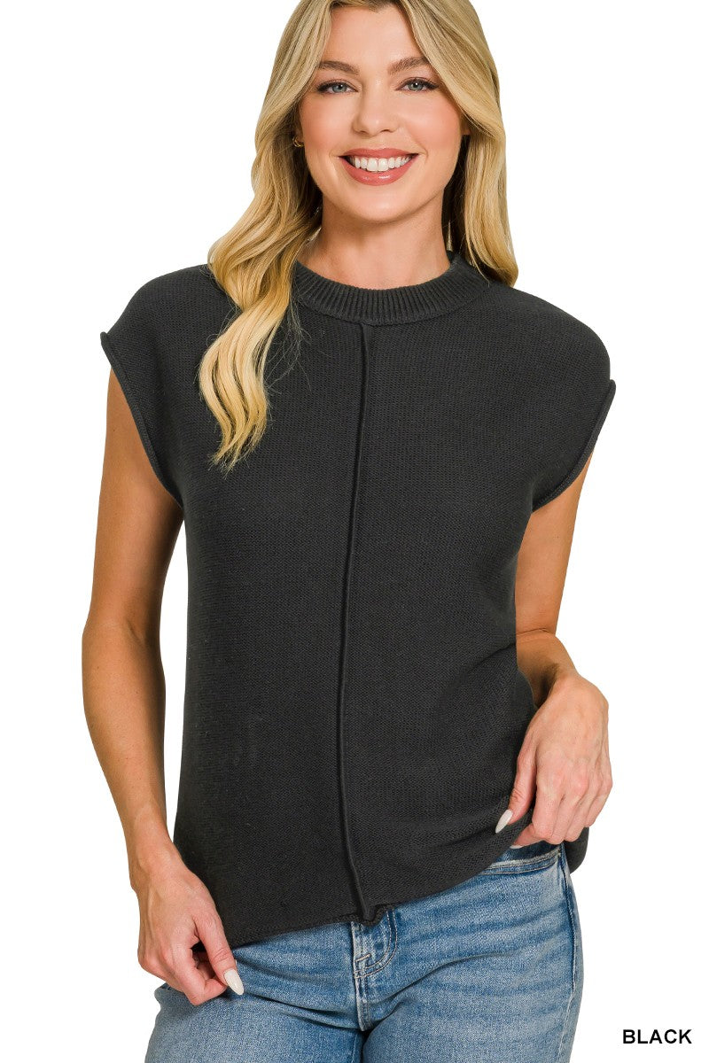 Black Center Seam Sleeveless Sweater