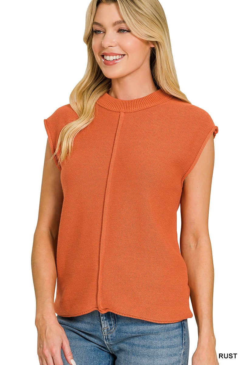 Rust Center Seam Sleeveless Sweater