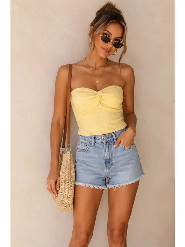 Banana Smocked Twist Front Bandeau Top