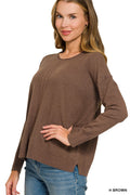 Brown Viscose Front Double Seam Round-neck Sweater