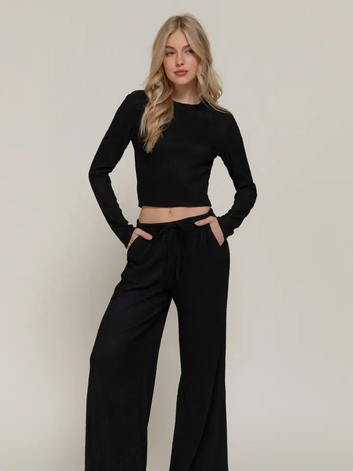 Black Long Sleeve Top & Long Pants Set