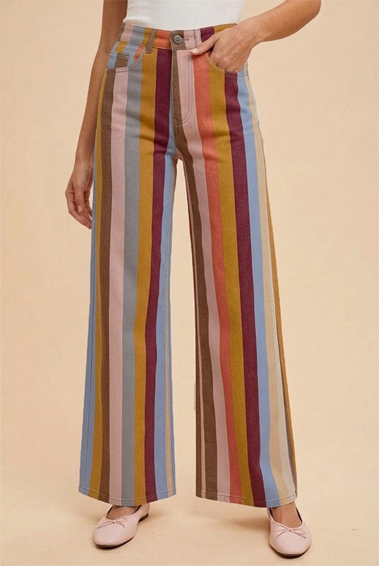 Comfort Stretch Multi Stripe Retro Inspired Wide Leg Pants