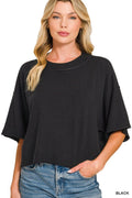Black Mock Neck Short Sleeve Boxy Sweater