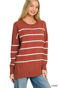 Rust Viscose Thin Striped Sweater