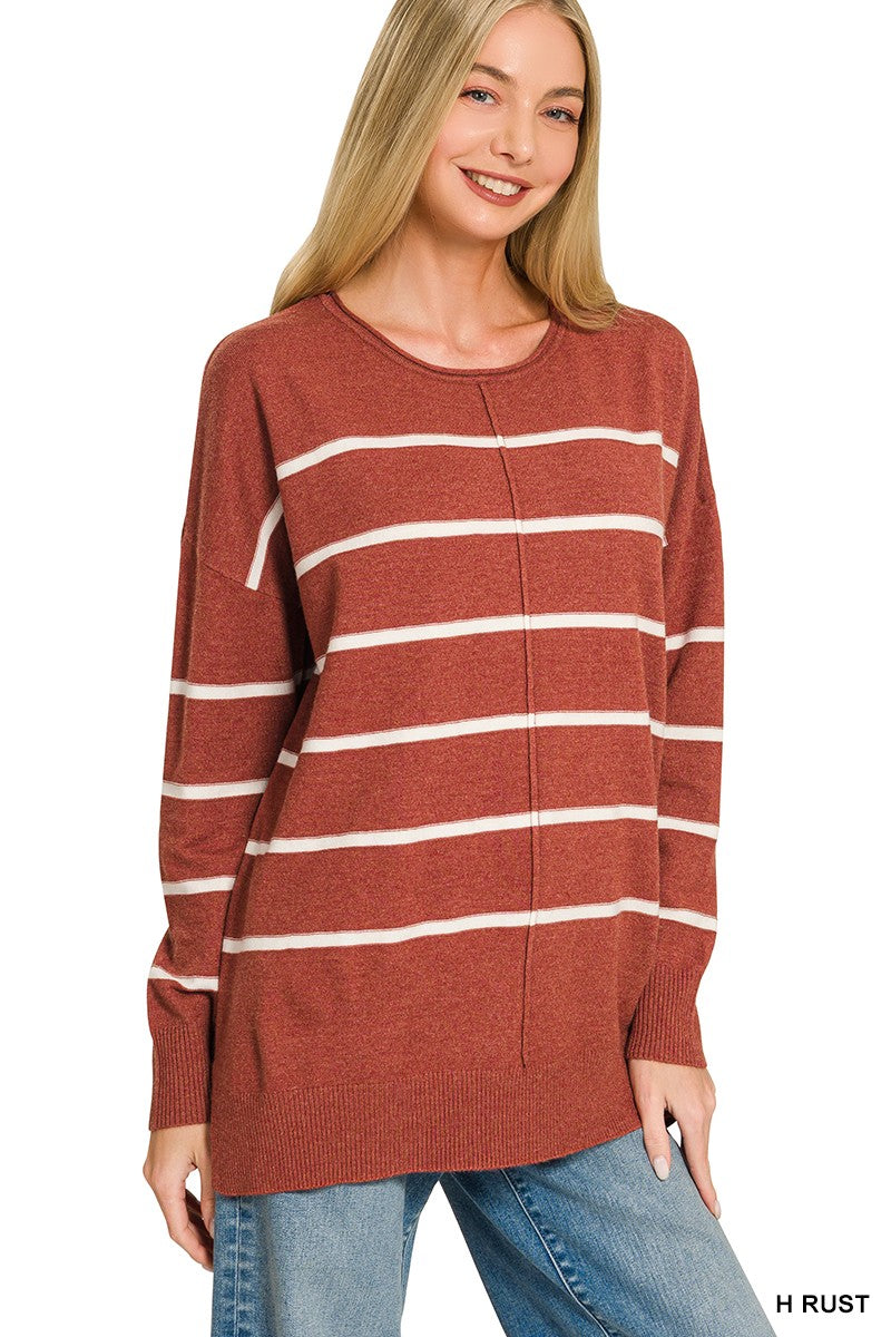 Rust Viscose Thin Striped Sweater