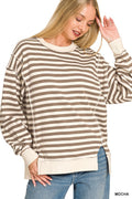 Mocha Premium Yarn Dyed Striped Fleece Exposed-seam Sweatshirts