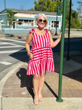 Red Combo Striped Sleeveless Mini Dress