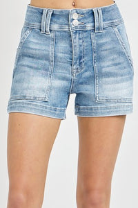 Risen high rise patch front pocket shorts in light