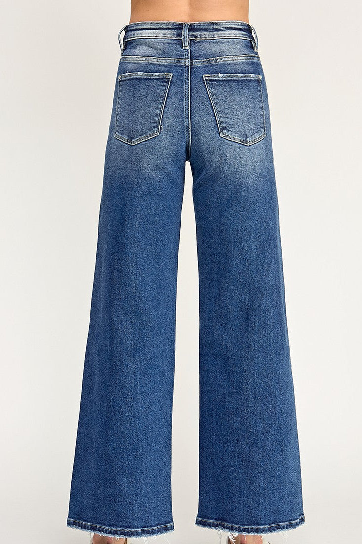 PETRA PETITE DARK WASH HIGH RISE DESTROYED HEM JEANS