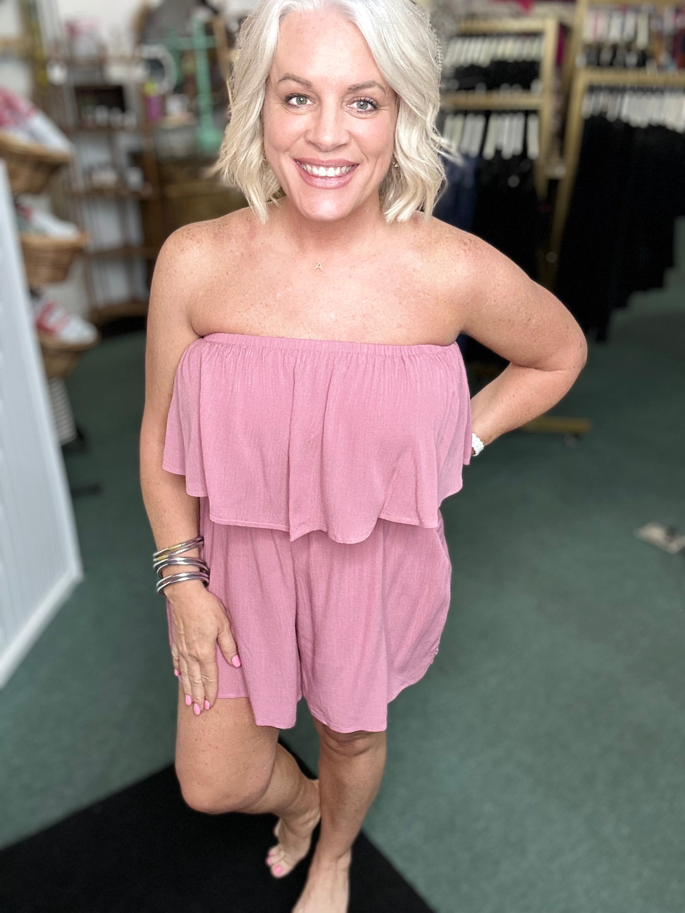 Light Rose  Crinkle Strapless Romper