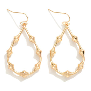 Metal Tone Bamboo Teardrop Drop Earrings