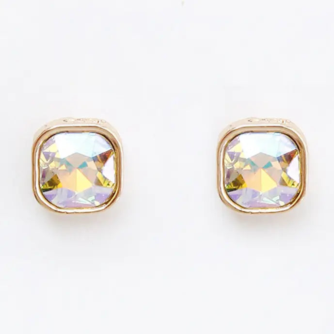 Ab Crystal Square Stud .5" Earring