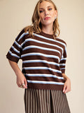 Brown and Blue Crew-Neck Stripe Sweater