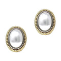 Gold Oval with Pearl Stud 1" Earring