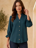 Hunter Green 3/4 Sleeve Button Down Front Blouse