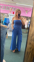ROYAL BLUE STRIPED TUBE TOP AND PANTS SET