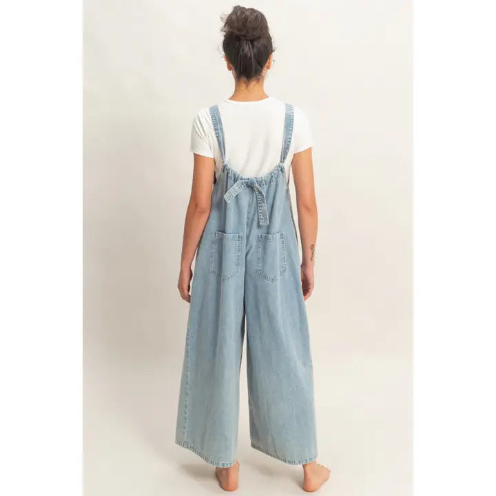 Light Blue Denim Adjustable Strap Jumpsuit