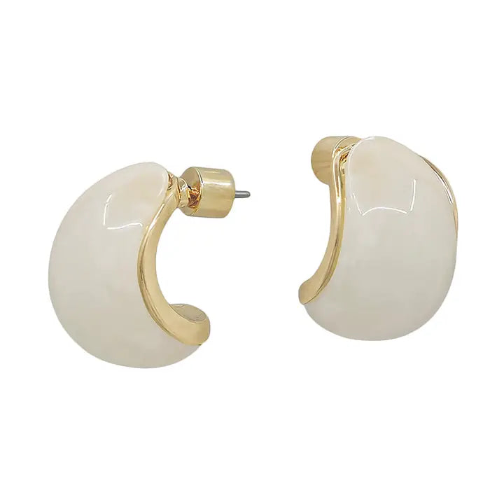 White Acrylic and Gold .5" Earring