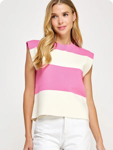 PINK Stripe Block Knitted Sleeveless Top