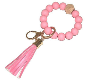 Silicone Beaded Keyring/Keychain Bracelet: Pink