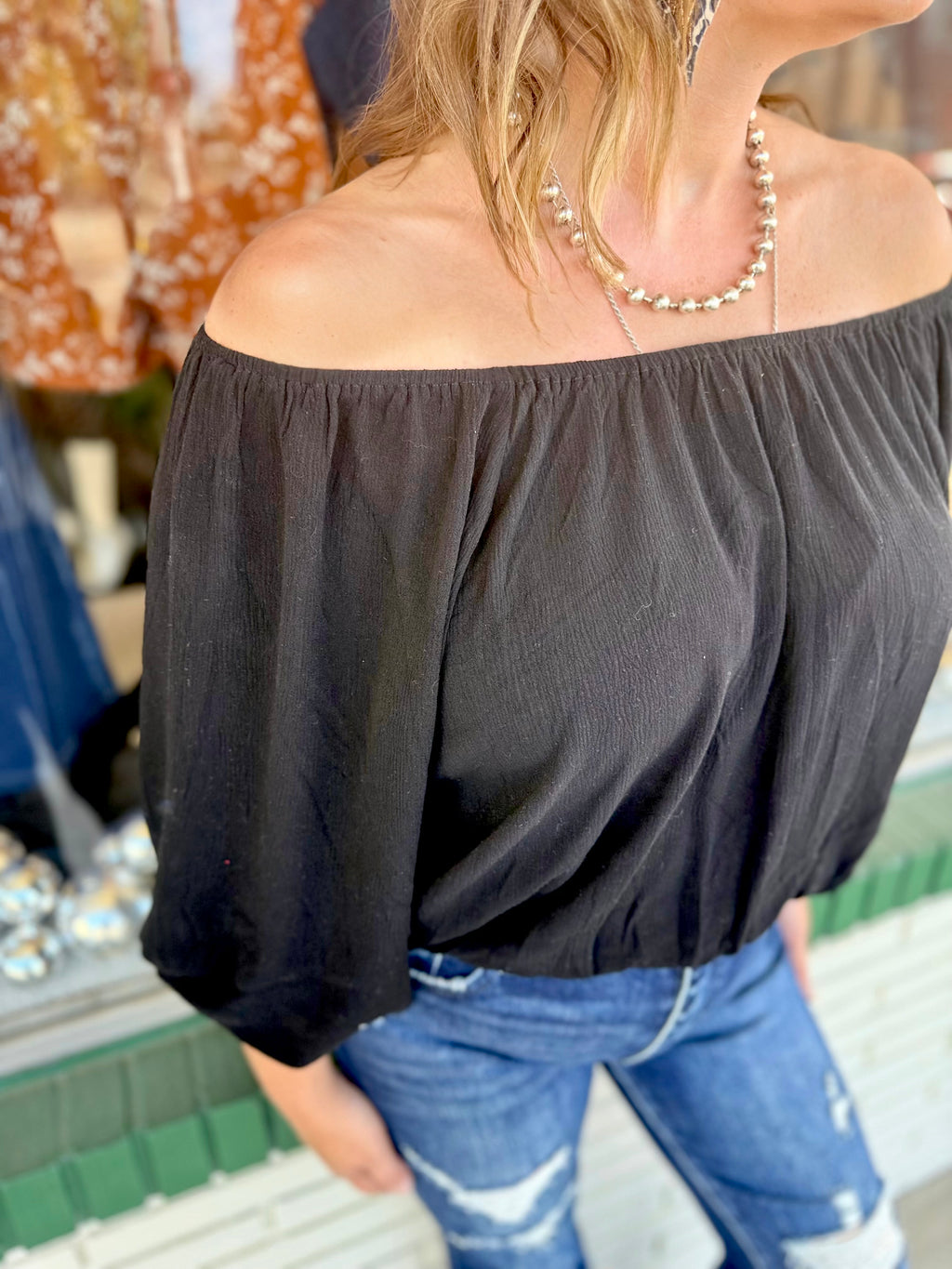 Black Balloon Sleeve Top