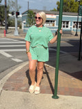 Green Striped Crew Neck Short Set