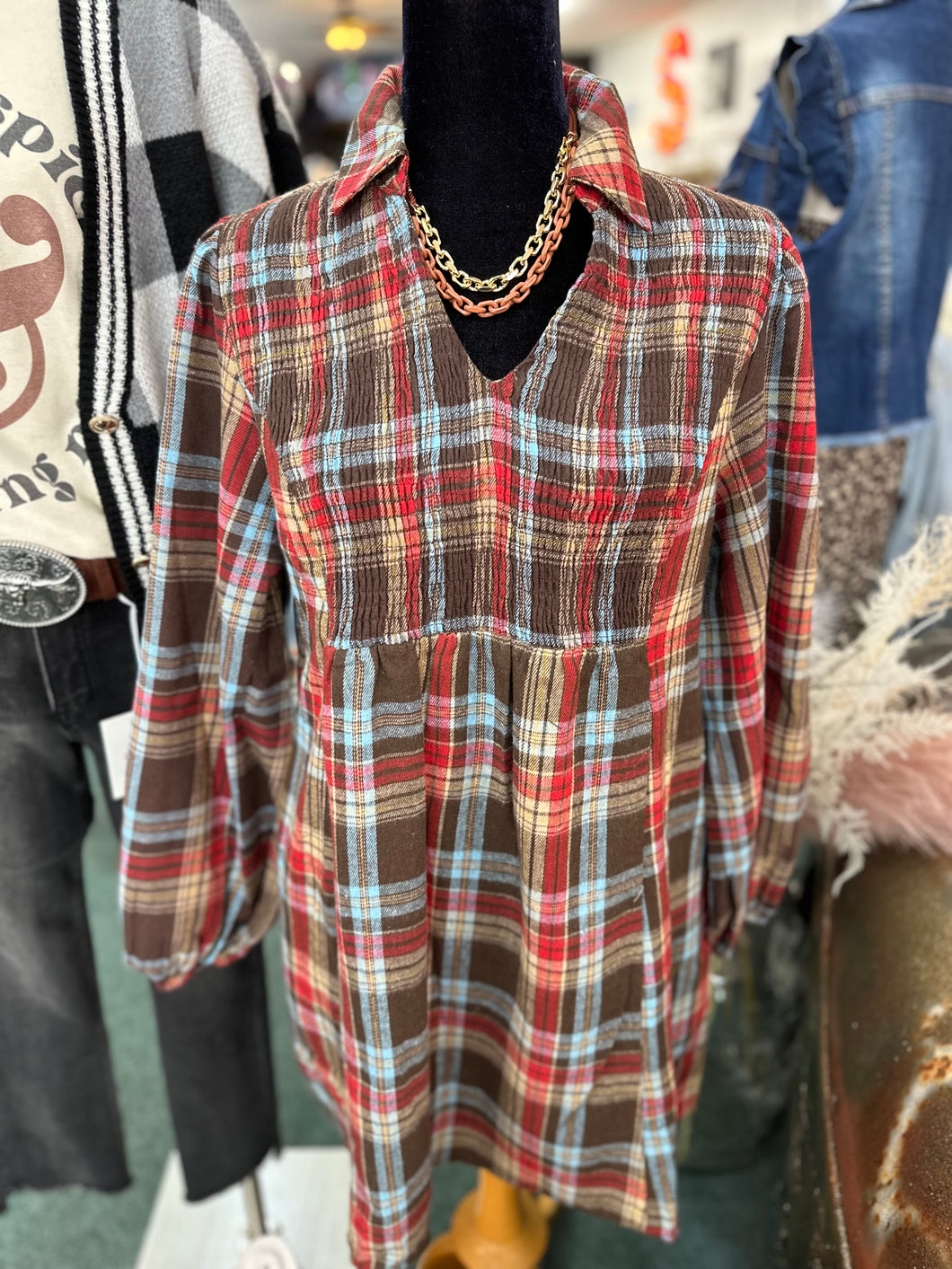 Lightweight Flannel Babydoll Dress IN CHOCOLATE