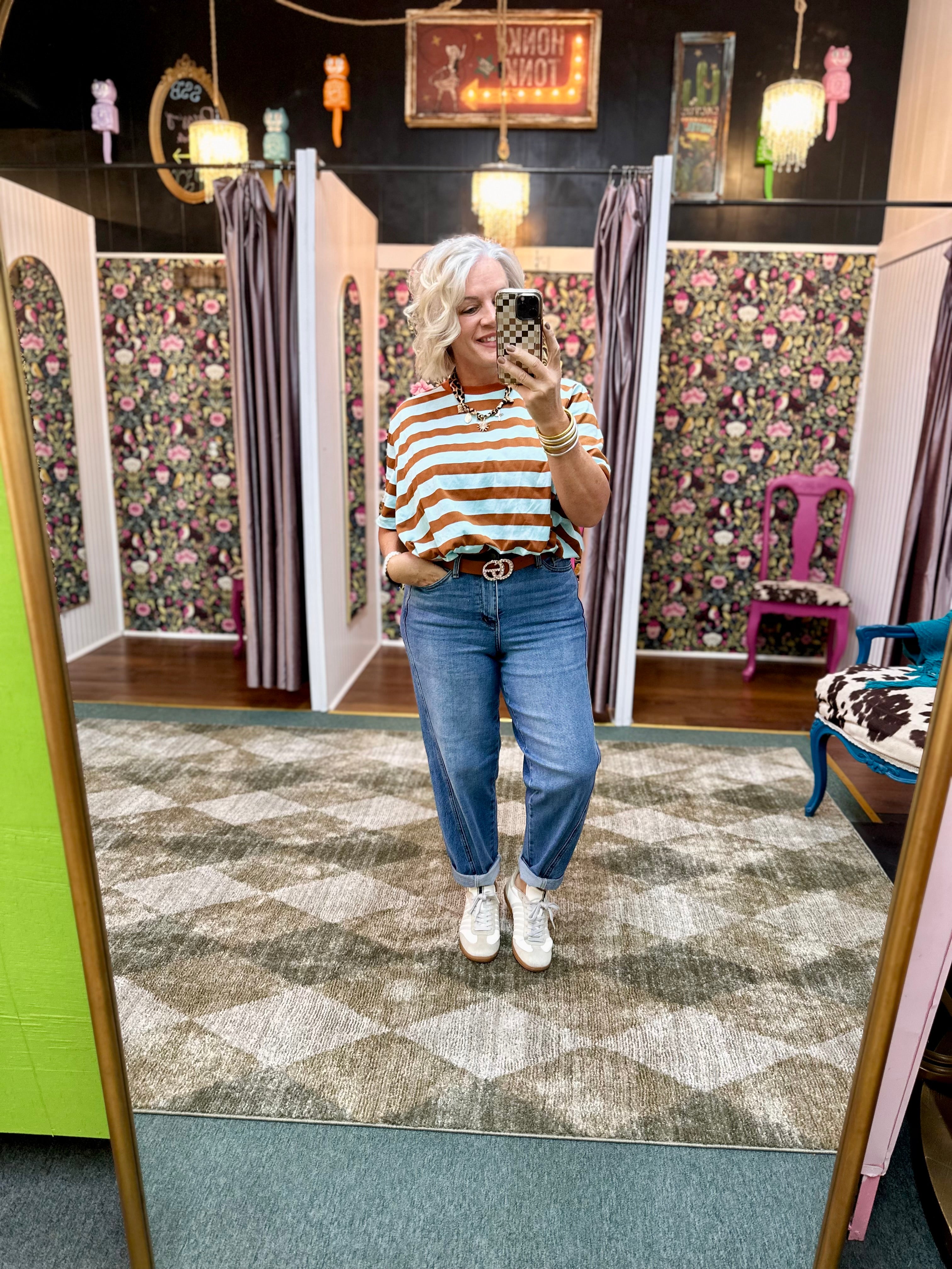 CAMEL MINT CROPPED STRIPE BUBBLE TOP