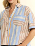 Multi Stripe Short SLEEVE BUTTON UP TOP