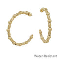 Gold Textured Oval and Beaded 2" Hoop Earring