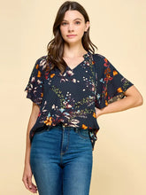 Load image into Gallery viewer, Floral Printed Top with Ruffled V Neck Detail

