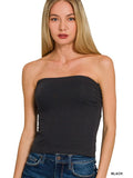 Black Cotton Tube Built-in Bra Top