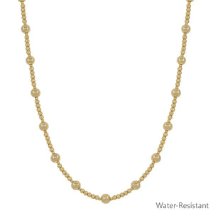 Water Resistant 3mm Gold Bead with 6mm Gold Beaded 16"-18" Necklace