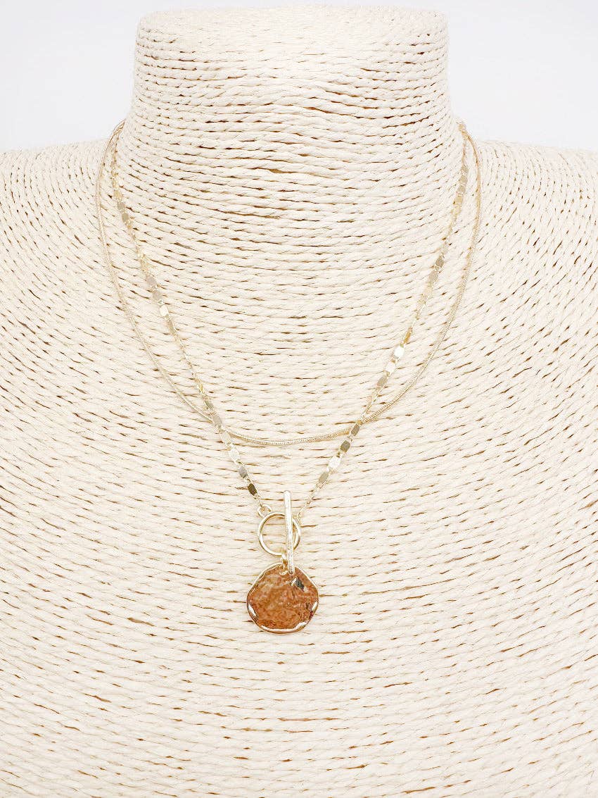 Gold Thin Multi Chain with Hammered Toggle Coin 16