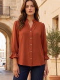 Rust 3/4 Sleeve Button Down Front Blouse