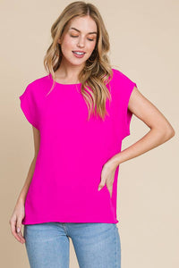 Fuchsia Solid Muscle Sleeve Loose Fit Top