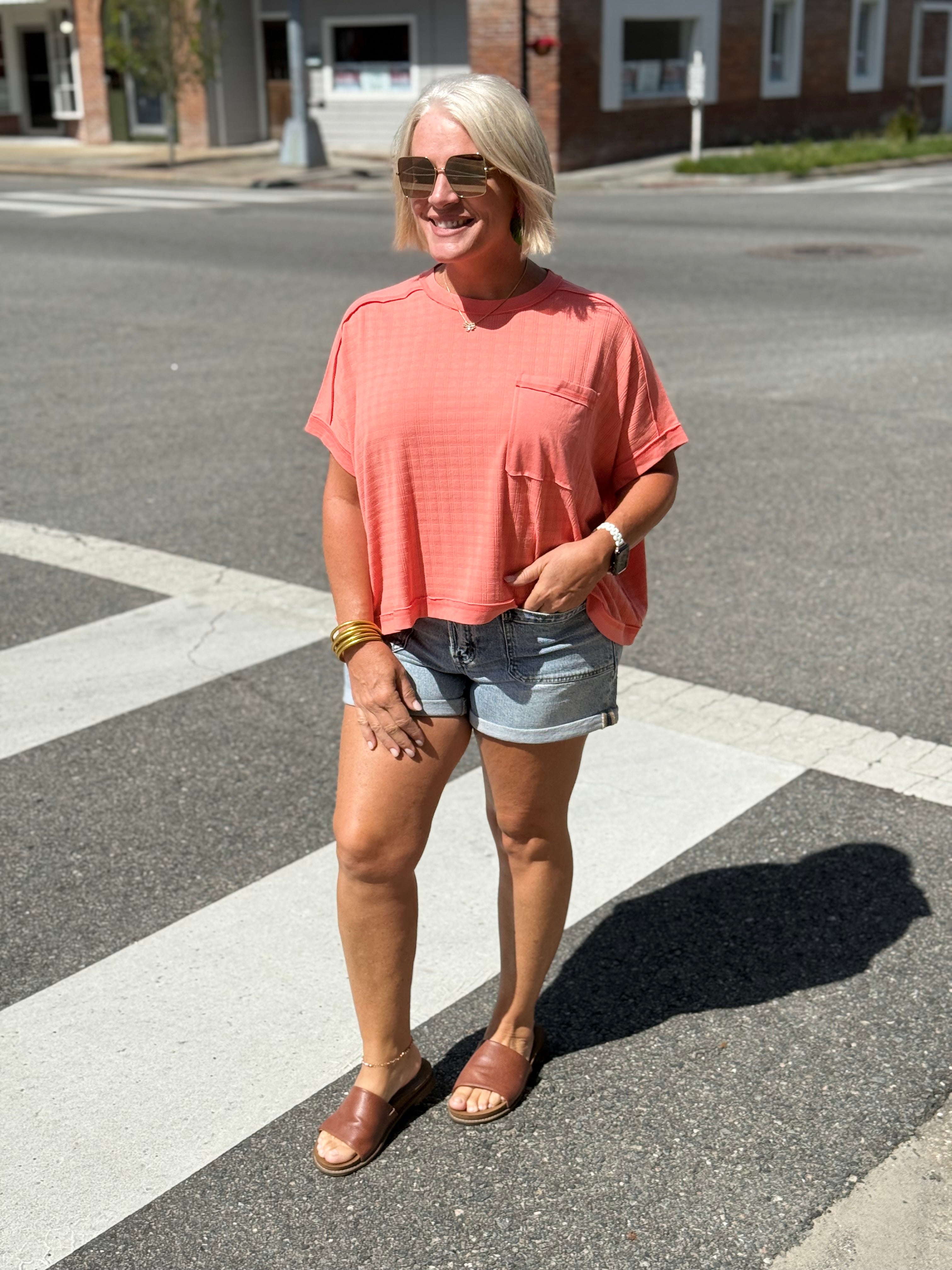 Coral Dolman Sleeve Textured Knit Casual Top