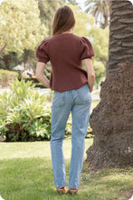 Load image into Gallery viewer, Flared Puff Sleeve Knit Top in chocolate
