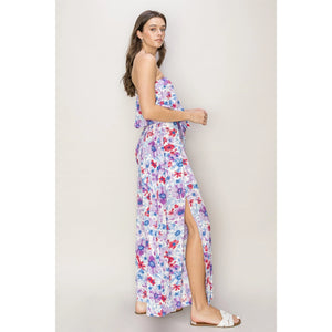 Floral Print Layered Tube Jumpsuit