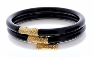 Stack of 3, White & Black Bangles with Gold Accent Bracelet