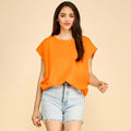 Bright Orange Cotton Spandex Cap Sleeve Top