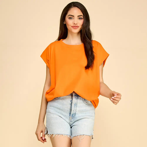 Bright Orange Cotton Spandex Cap Sleeve Top