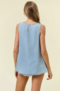 SLEEVELESS CHAMBRAY TOP