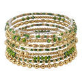 Green Sead Bead and Gold Beaded Set of 9 Stretch Bracelet