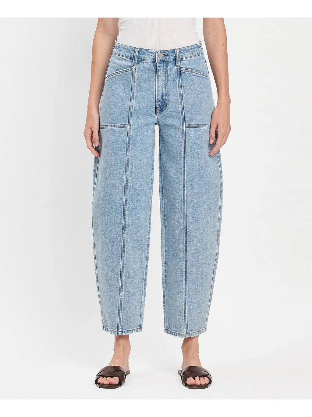 Vervet Super High Rise Panel Detail Barrel Jeans