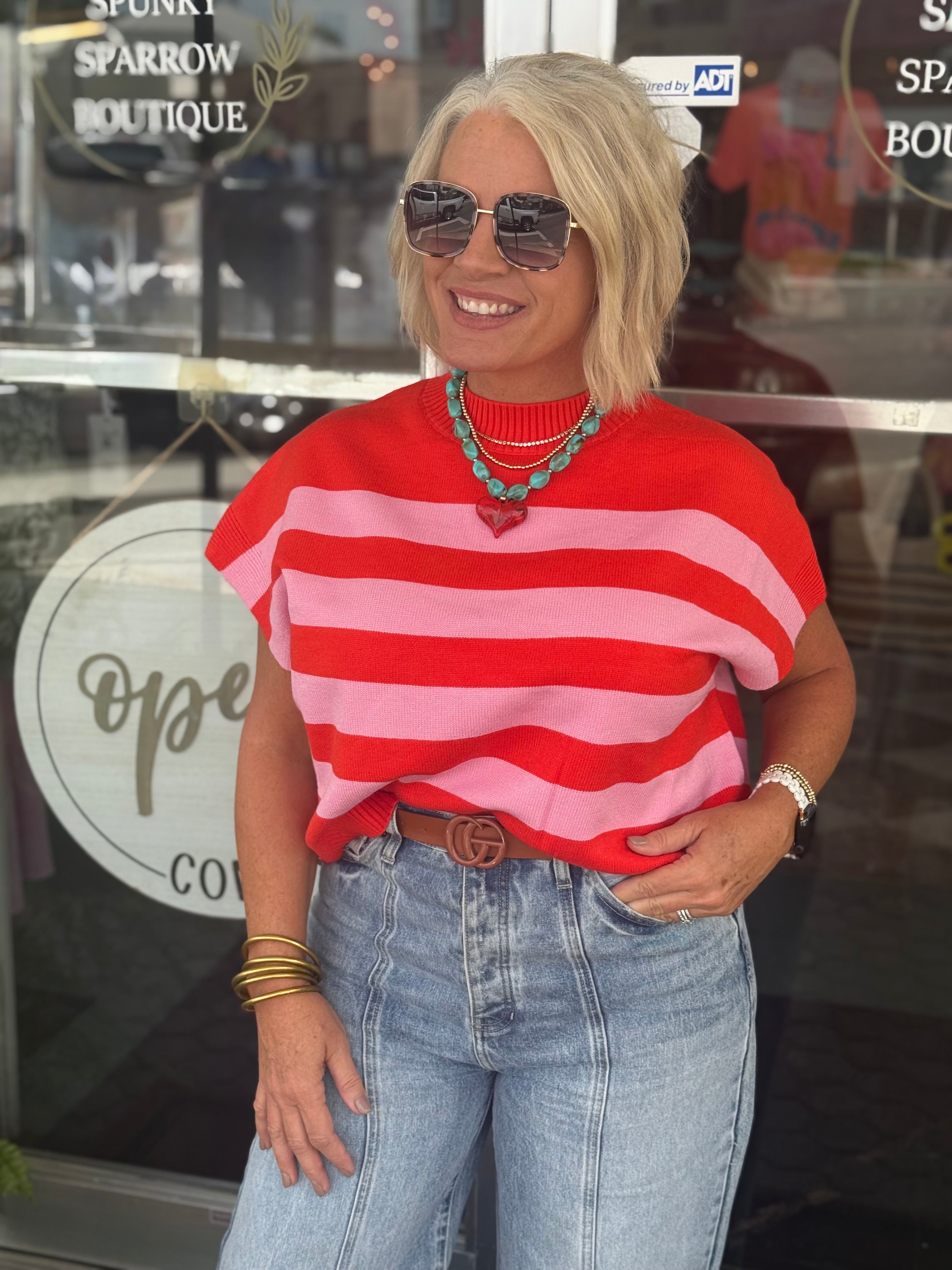 Red and Pink Stripe Sweater Vest
