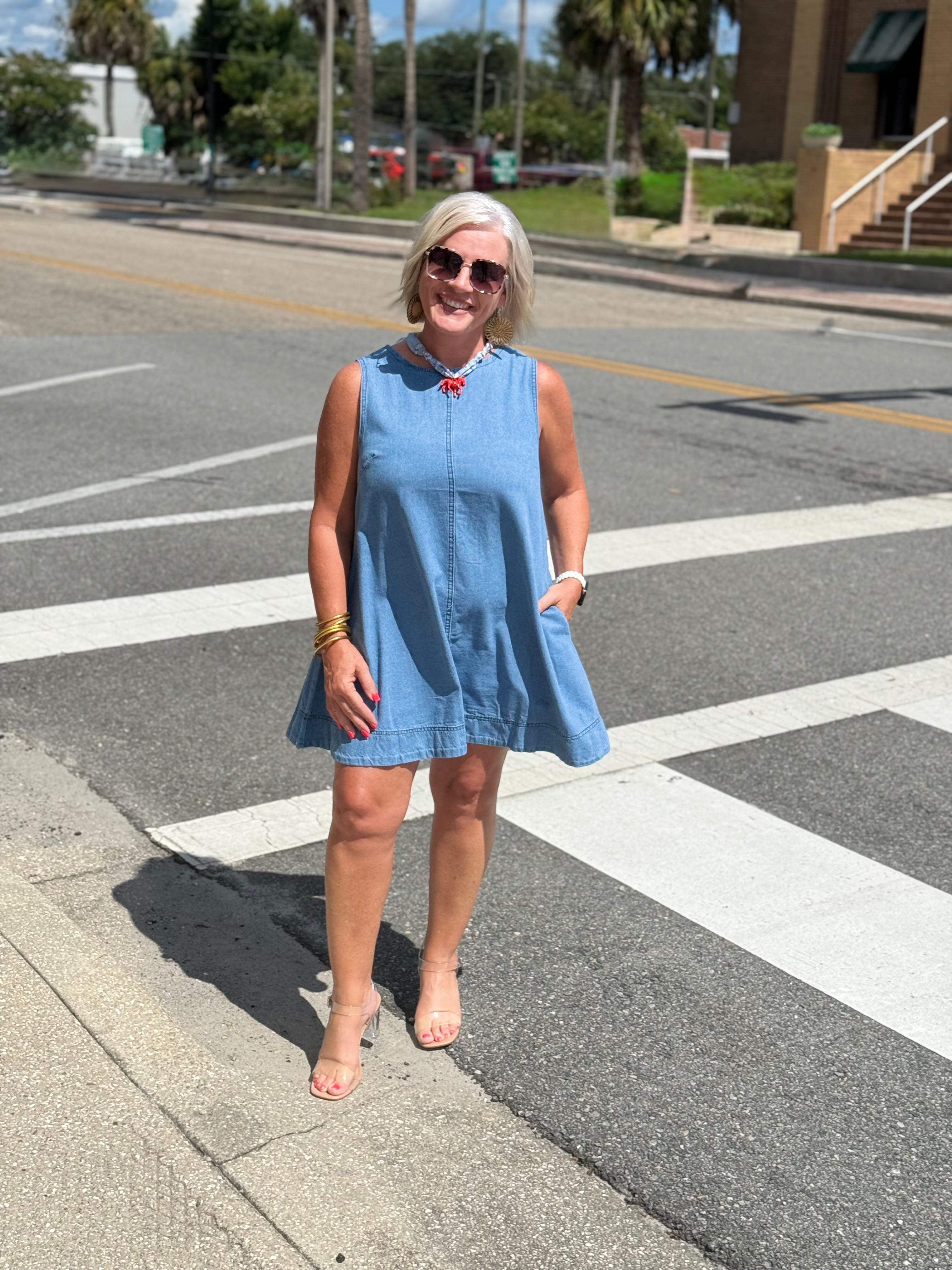 Back Cutout Sleeveless Denim Dress