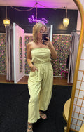 Matcha Mineral Wash Contrast Stitch Barrel Leg Jumpsuit