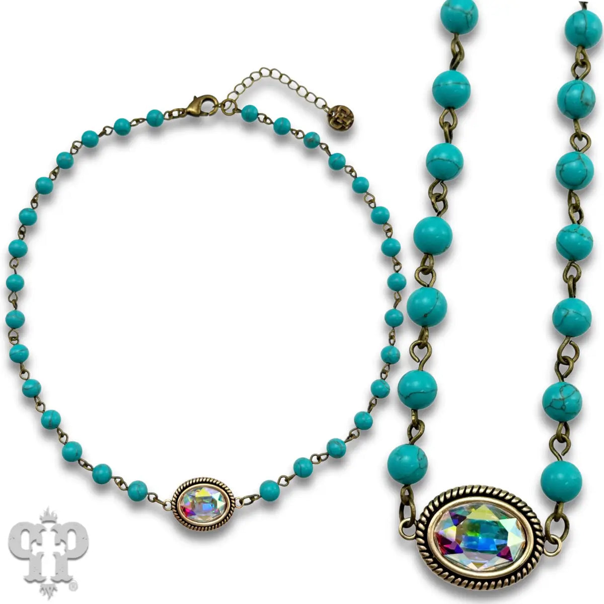 Turquoise Mini Oval Rhinestone Pendant Necklace
