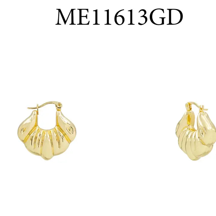Gold Puffy Pointed Shell Huggie 1" Earring
